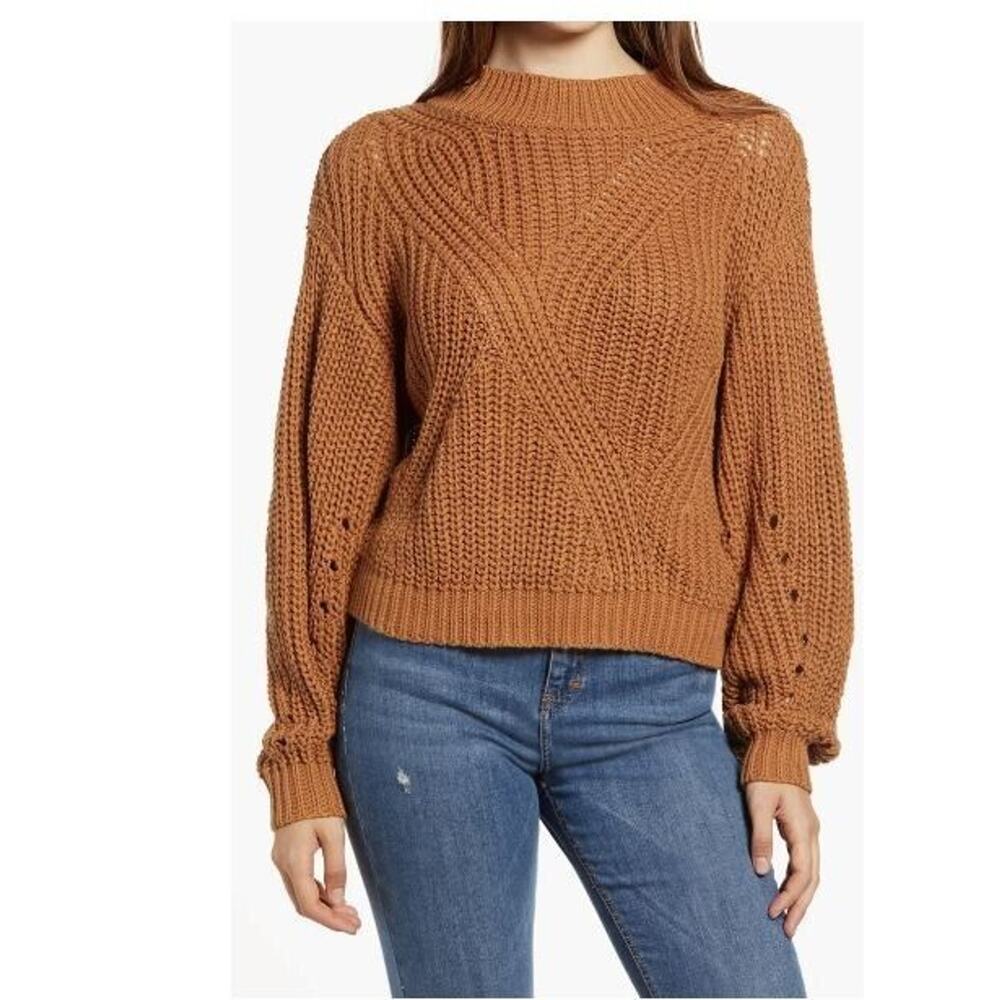 bp Chunky Crewneck Sweater in Camel Brown
